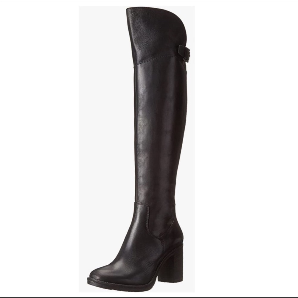 Donald J. Pliner Black Leather THIGH HIGH over the knee Moto Combat boot lug 11